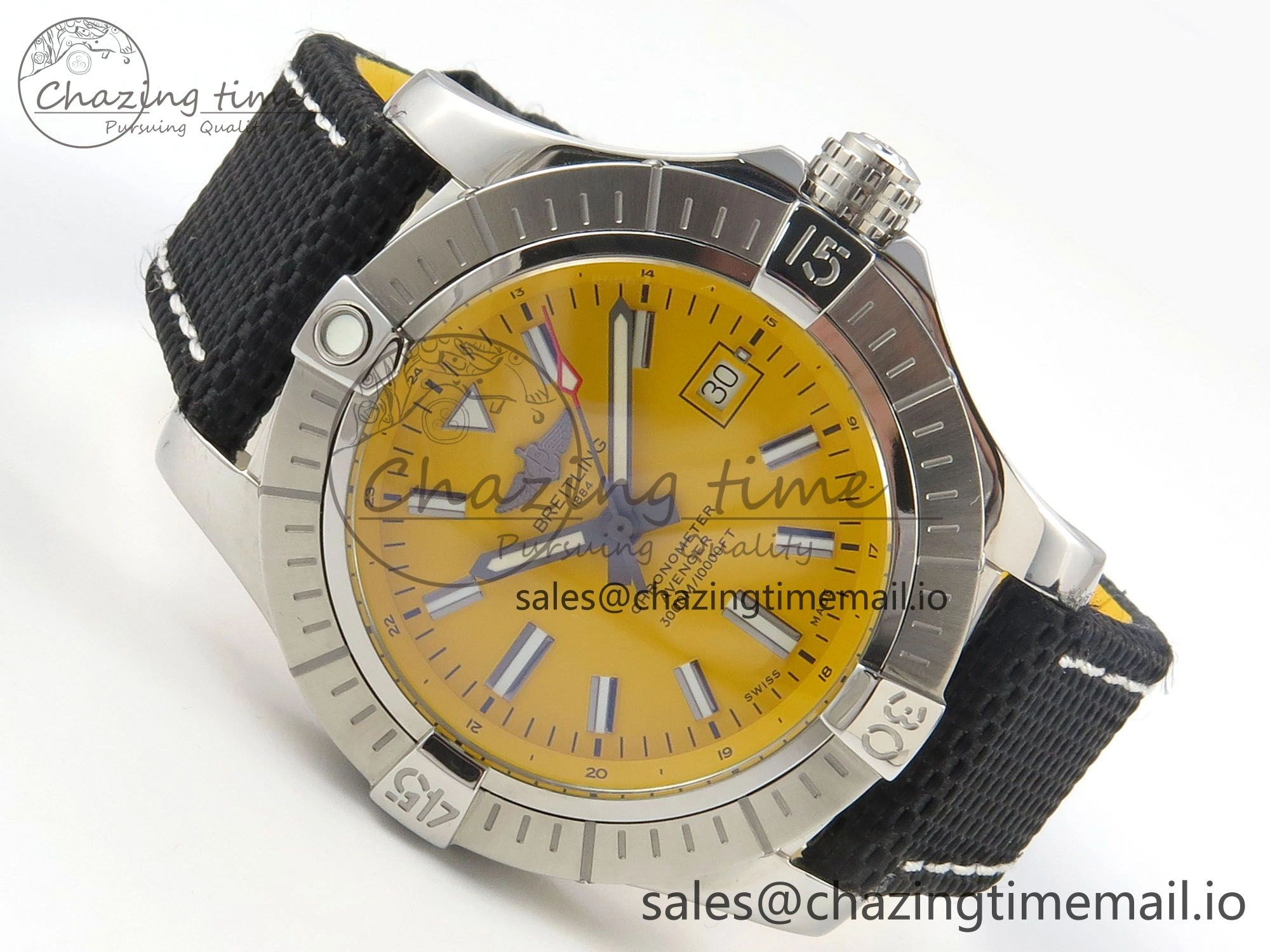 Avenger 43mm TF 1:1 Best Edition Yellow Dial on Black Nylon Strap A2824 V2
