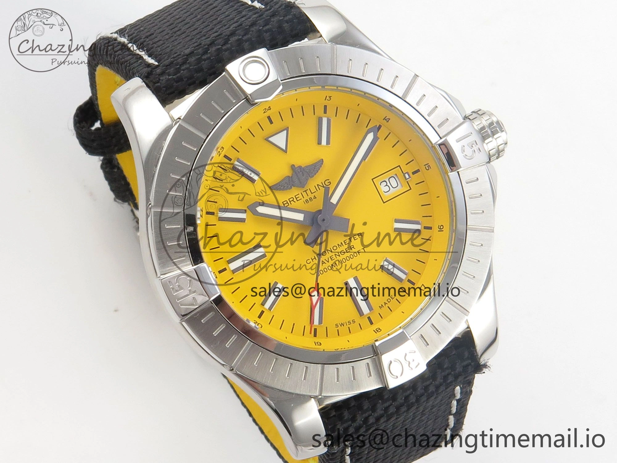 Avenger 43mm TF 1:1 Best Edition Yellow Dial on Black Nylon Strap A2824 V2