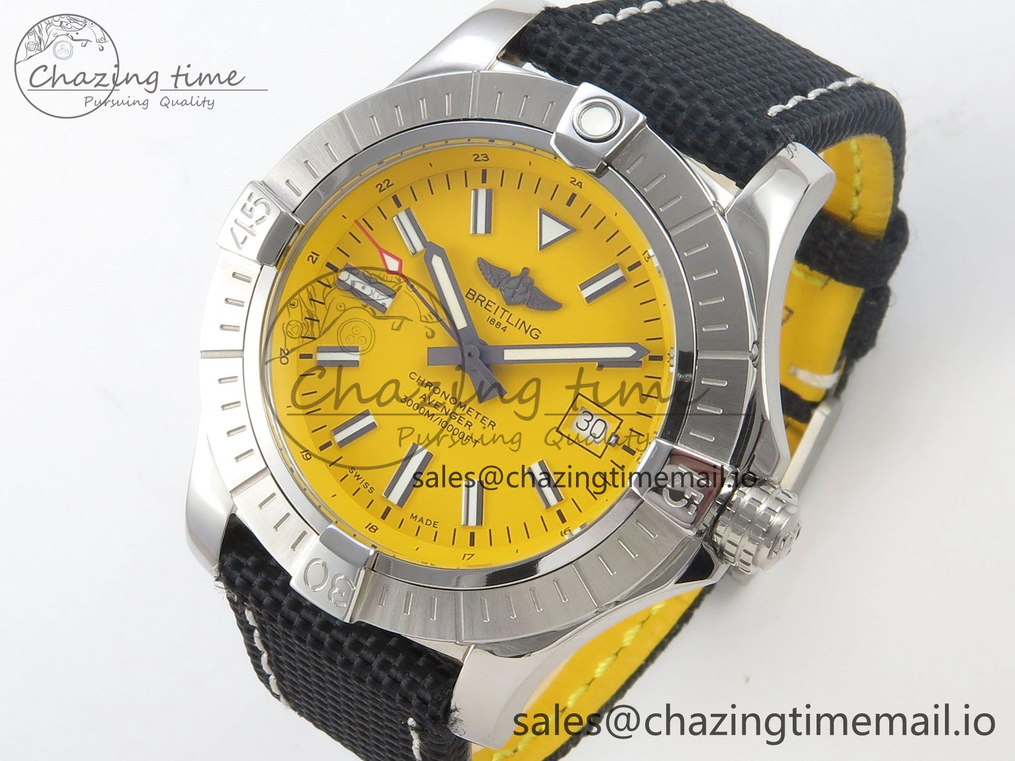 Avenger 43mm TF 1:1 Best Edition Yellow Dial on Black Nylon Strap A2824 V2