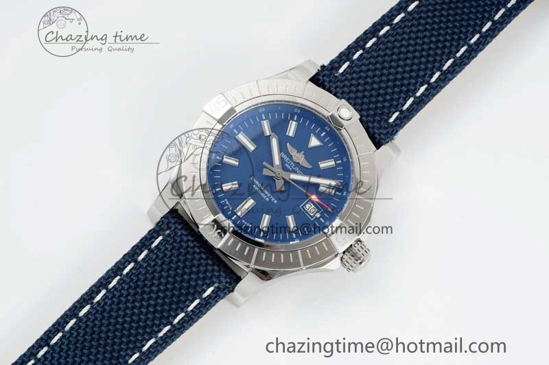 Avenger Automatic 43mm SS TF 1:1 Best Edition Blue Dial on Blue Nylon Strap A2824