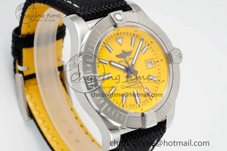 Avenger Automatic 43mm SS TF 1:1 Best Edition Yellow Dial on Black Nylon Strap A2824