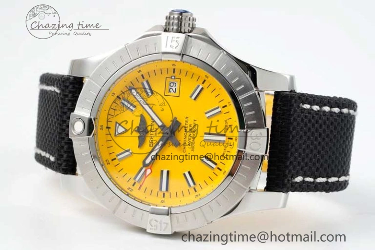Avenger Automatic 43mm SS TF 1:1 Best Edition Yellow Dial on Black Nylon Strap A2824