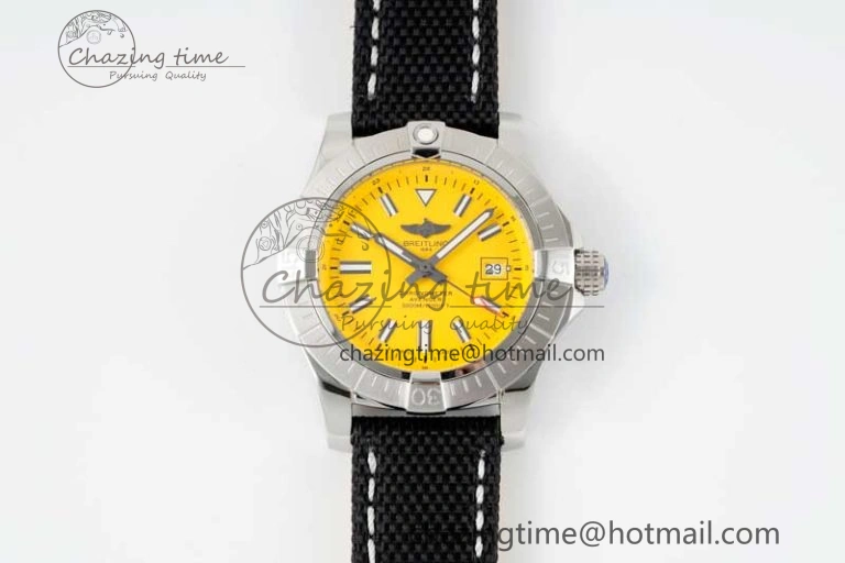 Avenger Automatic 43mm SS TF 1:1 Best Edition Yellow Dial on Black Nylon Strap A2824