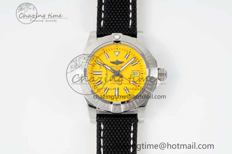 Avenger Automatic 43mm SS TF 1:1 Best Edition Yellow Dial on Black Nylon Strap A2824