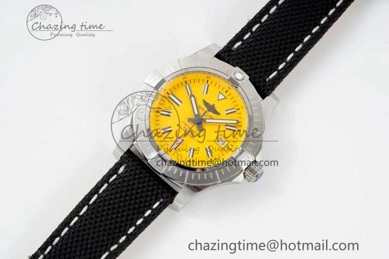 Avenger Automatic 43mm SS TF 1:1 Best Edition Yellow Dial on Black Nylon Strap A2824