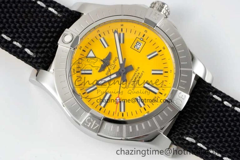 Avenger Automatic 43mm SS TF 1:1 Best Edition Yellow Dial on Black Nylon Strap A2824