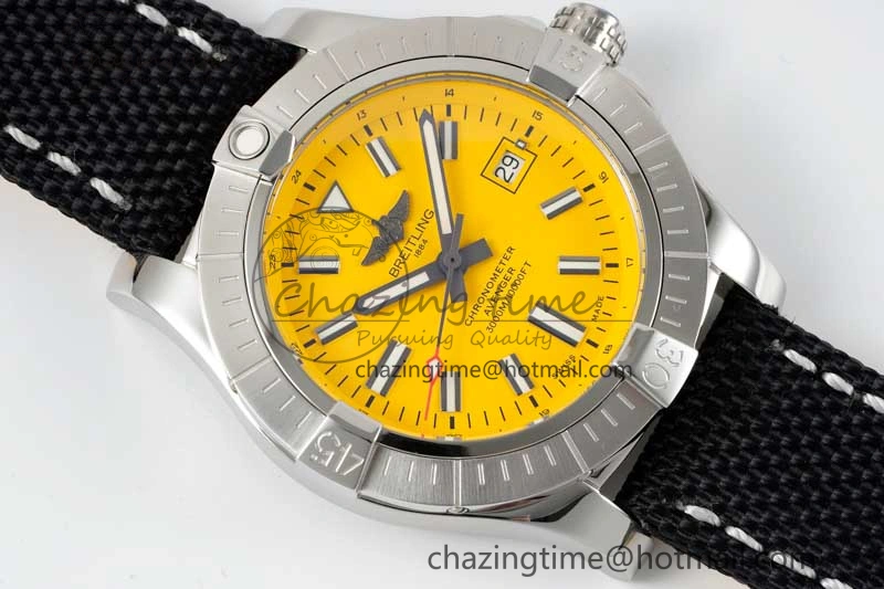 Avenger Automatic 43mm SS TF 1:1 Best Edition Yellow Dial on Black Nylon Strap A2824