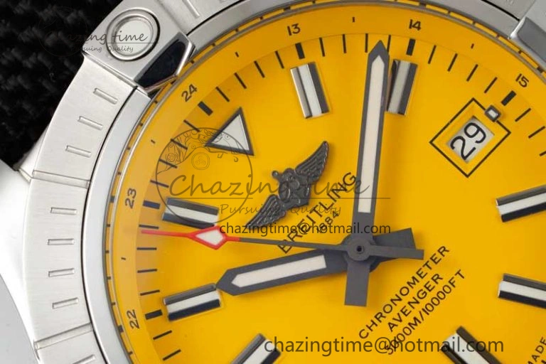 Avenger Automatic 43mm SS TF 1:1 Best Edition Yellow Dial on Black Nylon Strap A2824