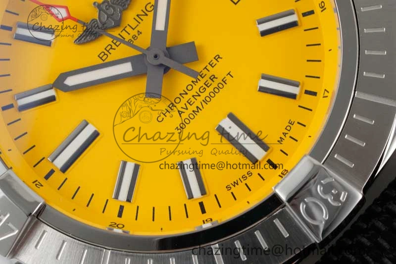 Avenger Automatic 43mm SS TF 1:1 Best Edition Yellow Dial on Black Nylon Strap A2824