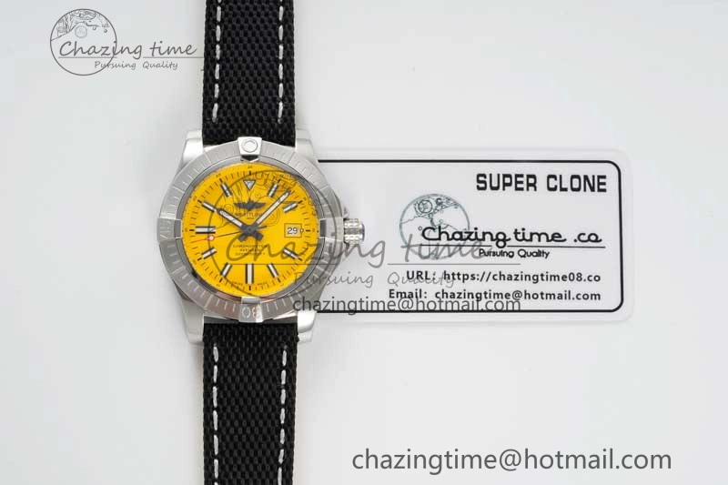 Avenger Automatic 43mm SS TF 1:1 Best Edition Yellow Dial on Black Nylon Strap A2824