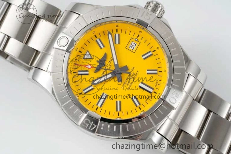 Avenger Automatic 43mm SS TF 1:1 Best Edition Yellow Dial on SS Bracelet A2824