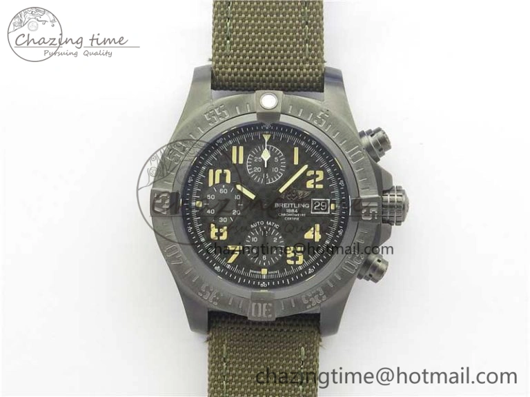 Avenger Bandit Titanium DLC B50 Best Edition Gray Carbon Dial on Green Nylon Strap A7750