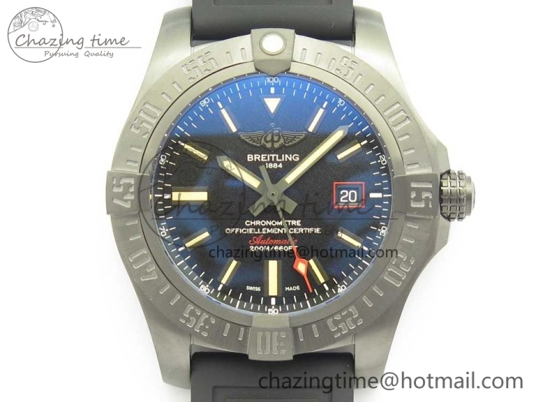 Avenger BlackBird 44mm DLC GF 1:1 Best Edition Titanium Case Black Dial on Black Rubber Strap A2824 V4 (Free Box)