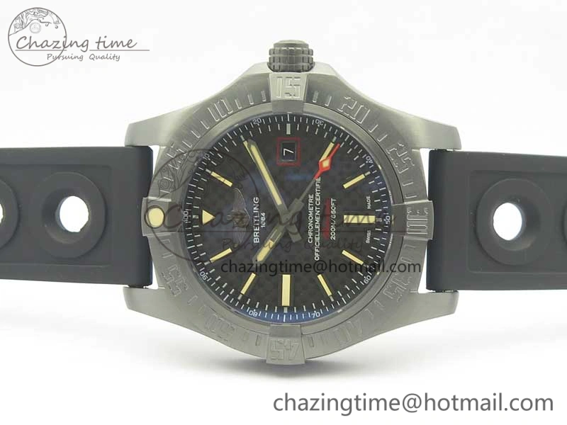 Avenger Blackbird V17311 Ti DLC 1:1 Best Edition Black CF Dial on Rubber Strap A2824
