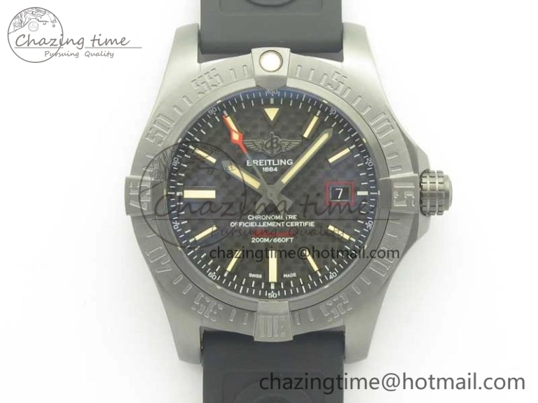 Avenger Blackbird V17311 Ti DLC 1:1 Best Edition Black CF Dial on Rubber Strap A2824