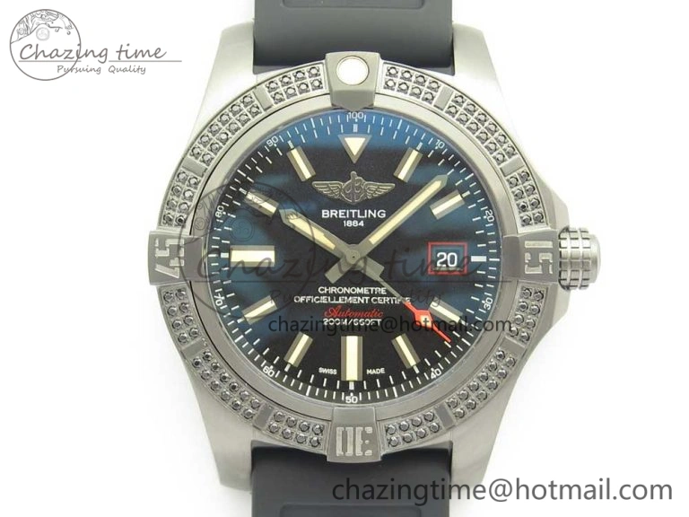 Avenger Blackbird V17311 Ti DLC 1:1 Best Edition Black Dial Diamonds Bezel on Rubber Strap A2824