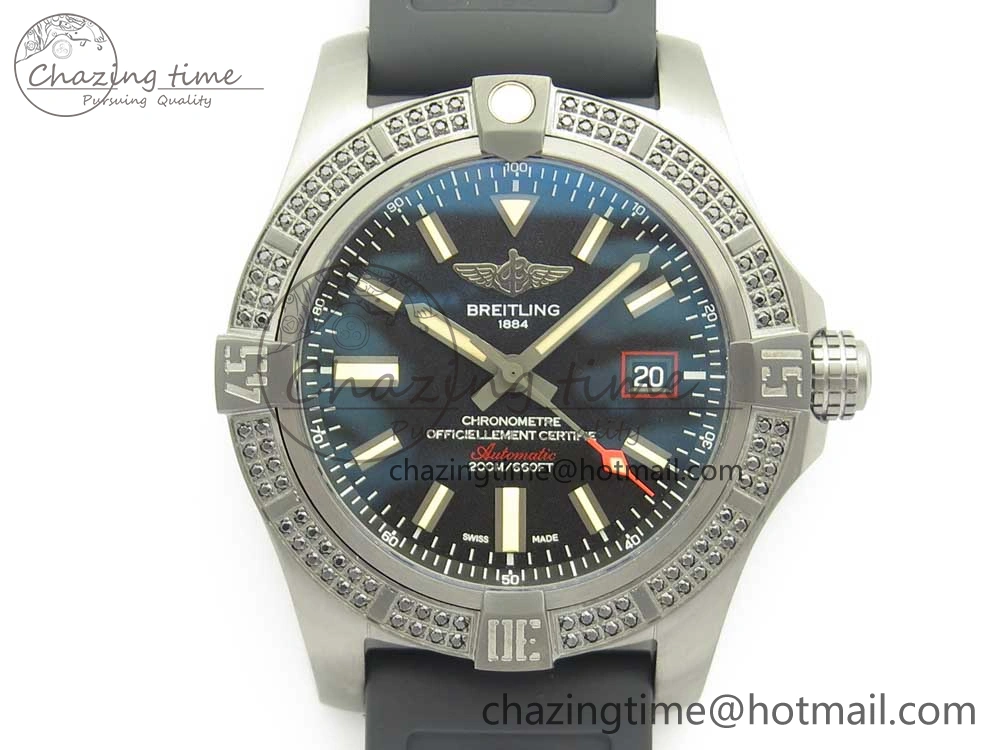 Avenger Blackbird V17311 Ti DLC 1:1 Best Edition Black Dial Diamonds Bezel on Rubber Strap A2824