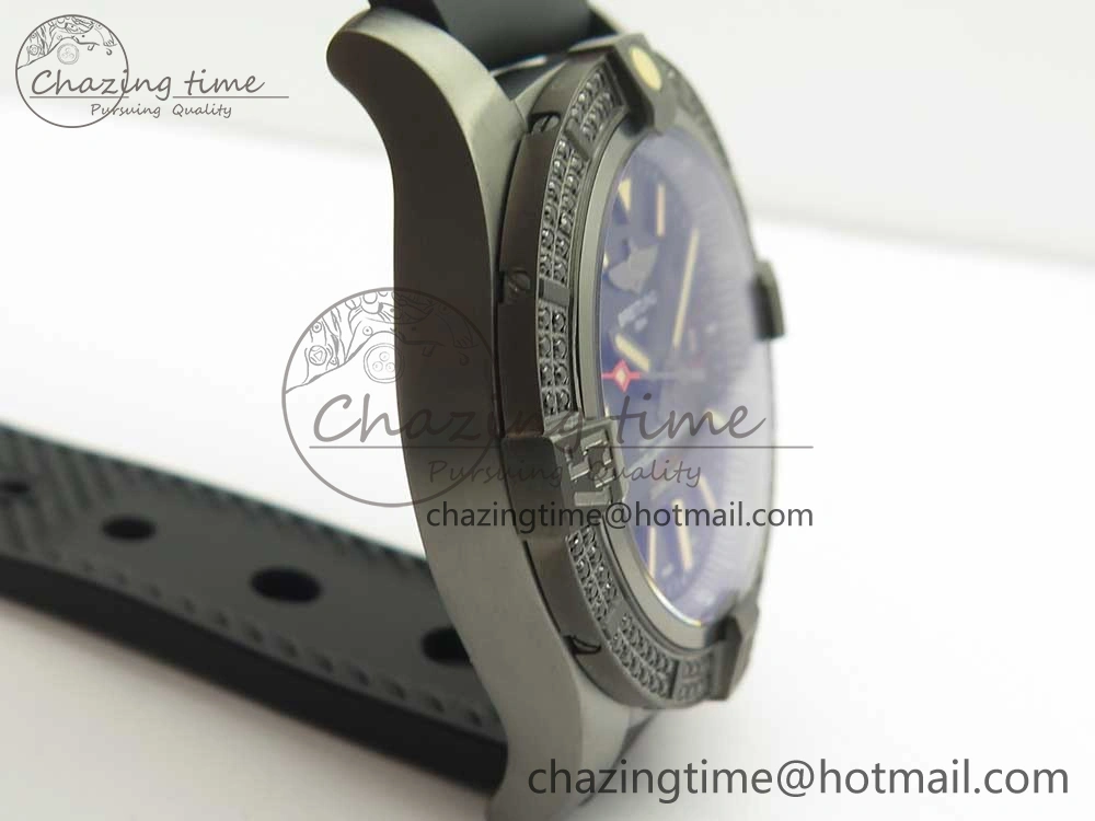 Avenger Blackbird V17311 Ti DLC 1:1 Best Edition Black Dial Diamonds Bezel on Rubber Strap A2824