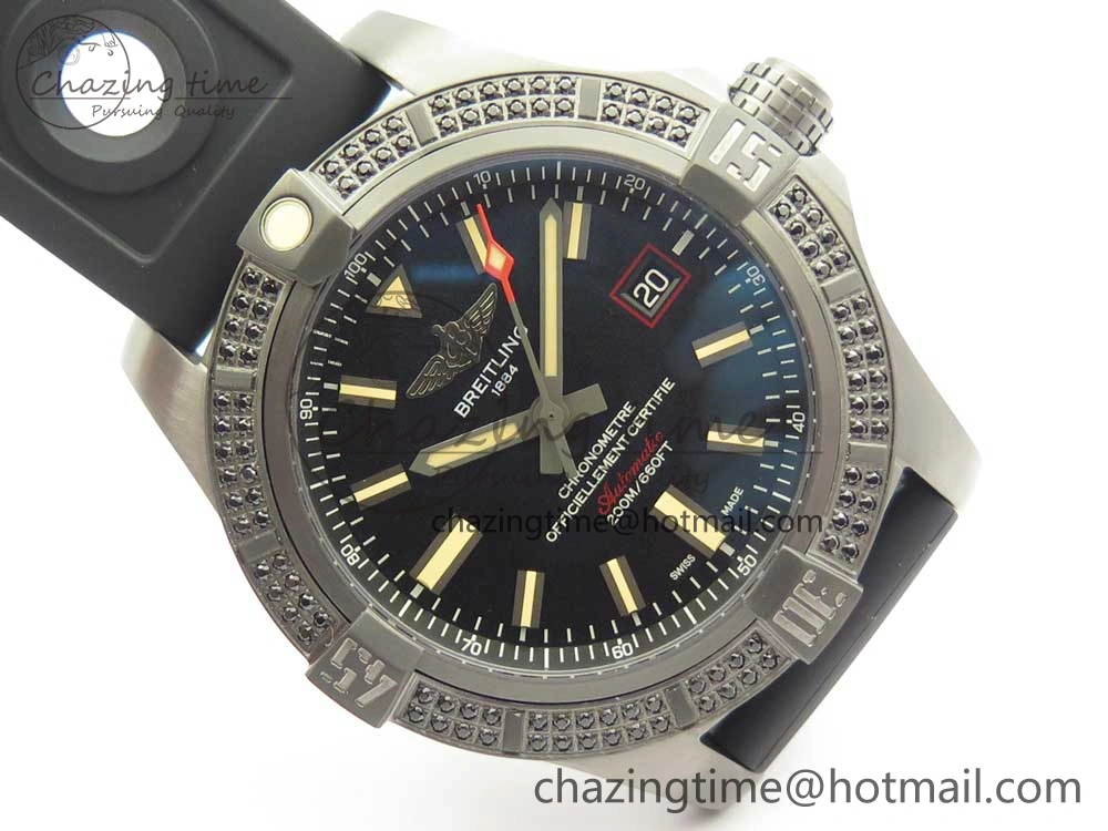 Avenger Blackbird V17311 Ti DLC 1:1 Best Edition Black Dial Diamonds Bezel on Rubber Strap A2824