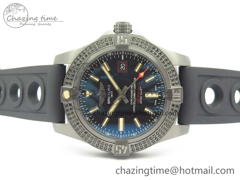 Avenger Blackbird V17311 Ti DLC 1:1 Best Edition Black Dial Diamonds Bezel on Rubber Strap A2824