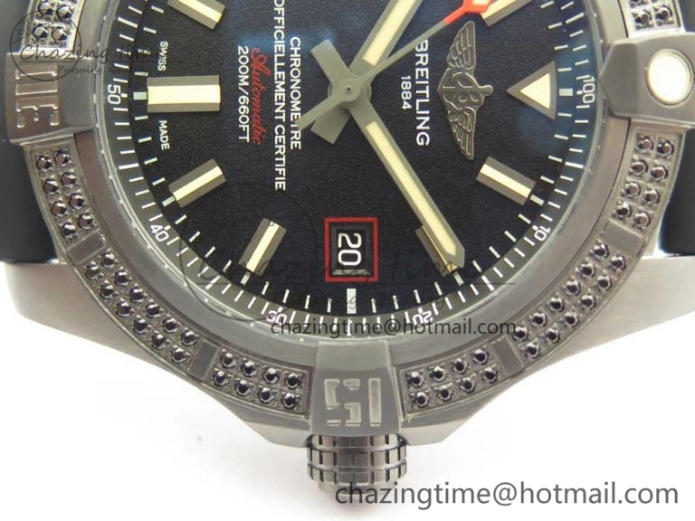 Avenger Blackbird V17311 Ti DLC 1:1 Best Edition Black Dial Diamonds Bezel on Rubber Strap A2824