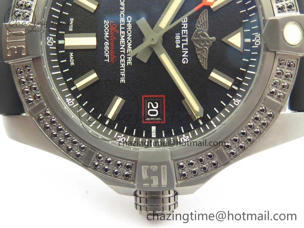 Avenger Blackbird V17311 Ti DLC 1:1 Best Edition Black Dial Diamonds Bezel on Rubber Strap A2824