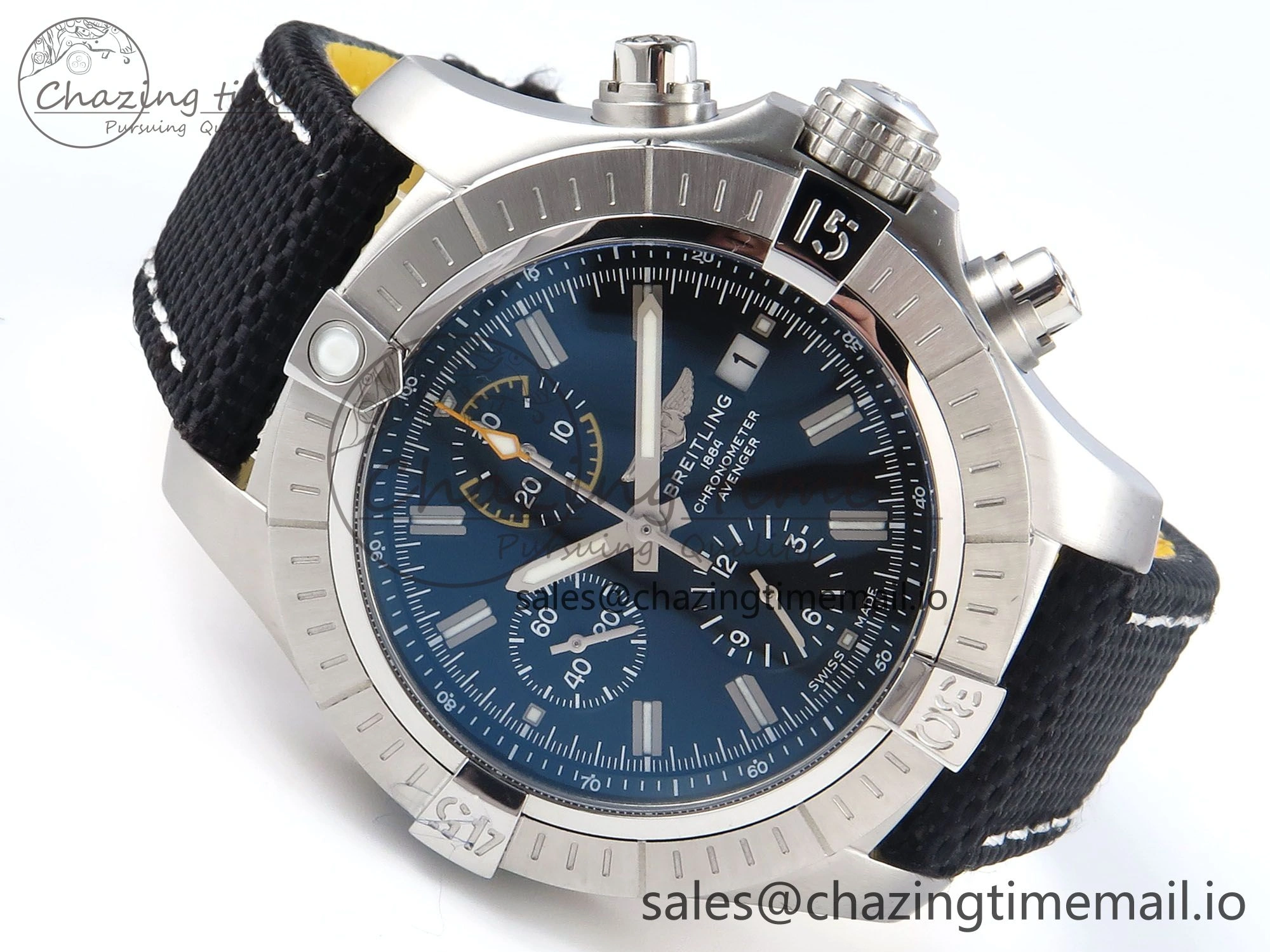 Avenger Chrono 45mm SS TF 1:1 Best Edition Black Dial on Black Nylon Strap A7750
