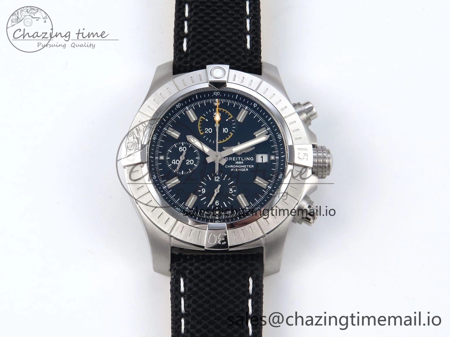 Avenger Chrono 45mm SS TF 1:1 Best Edition Black Dial on Black Nylon Strap A7750