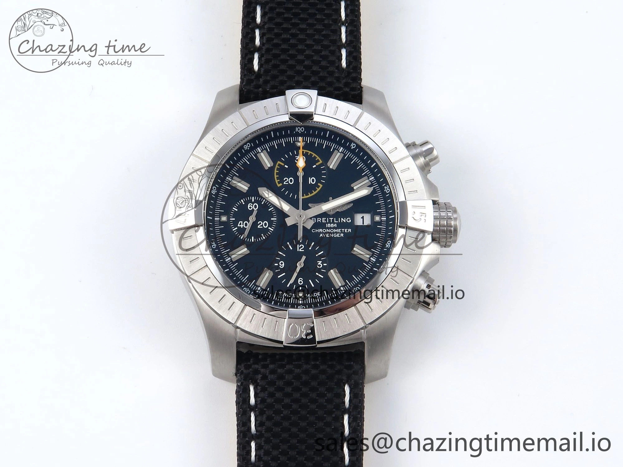 Avenger Chrono 45mm SS TF 1:1 Best Edition Black Dial on Black Nylon Strap A7750