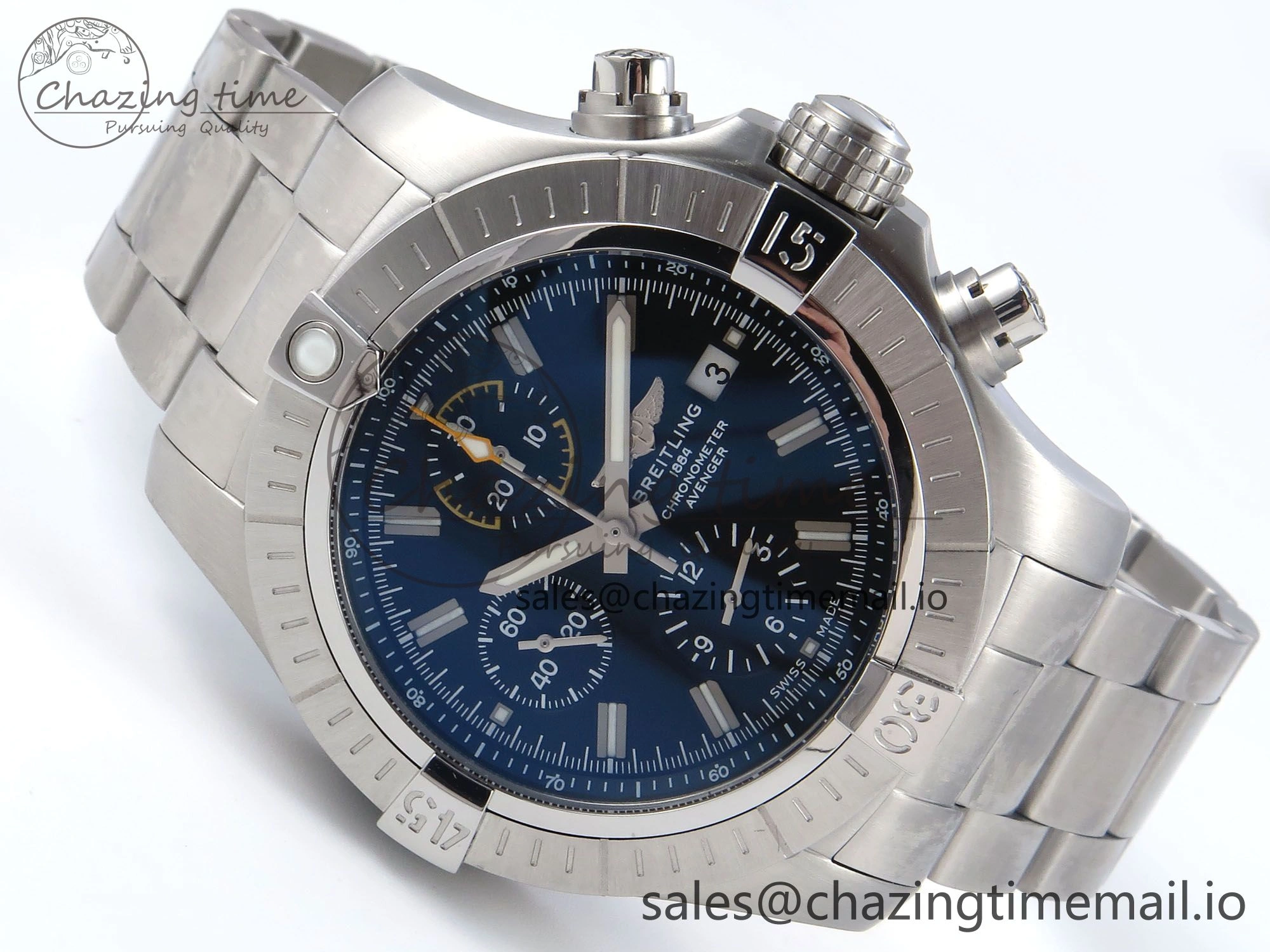 Avenger Chrono 45mm SS TF 1:1 Best Edition Black Dial on SS Bracelet A7750