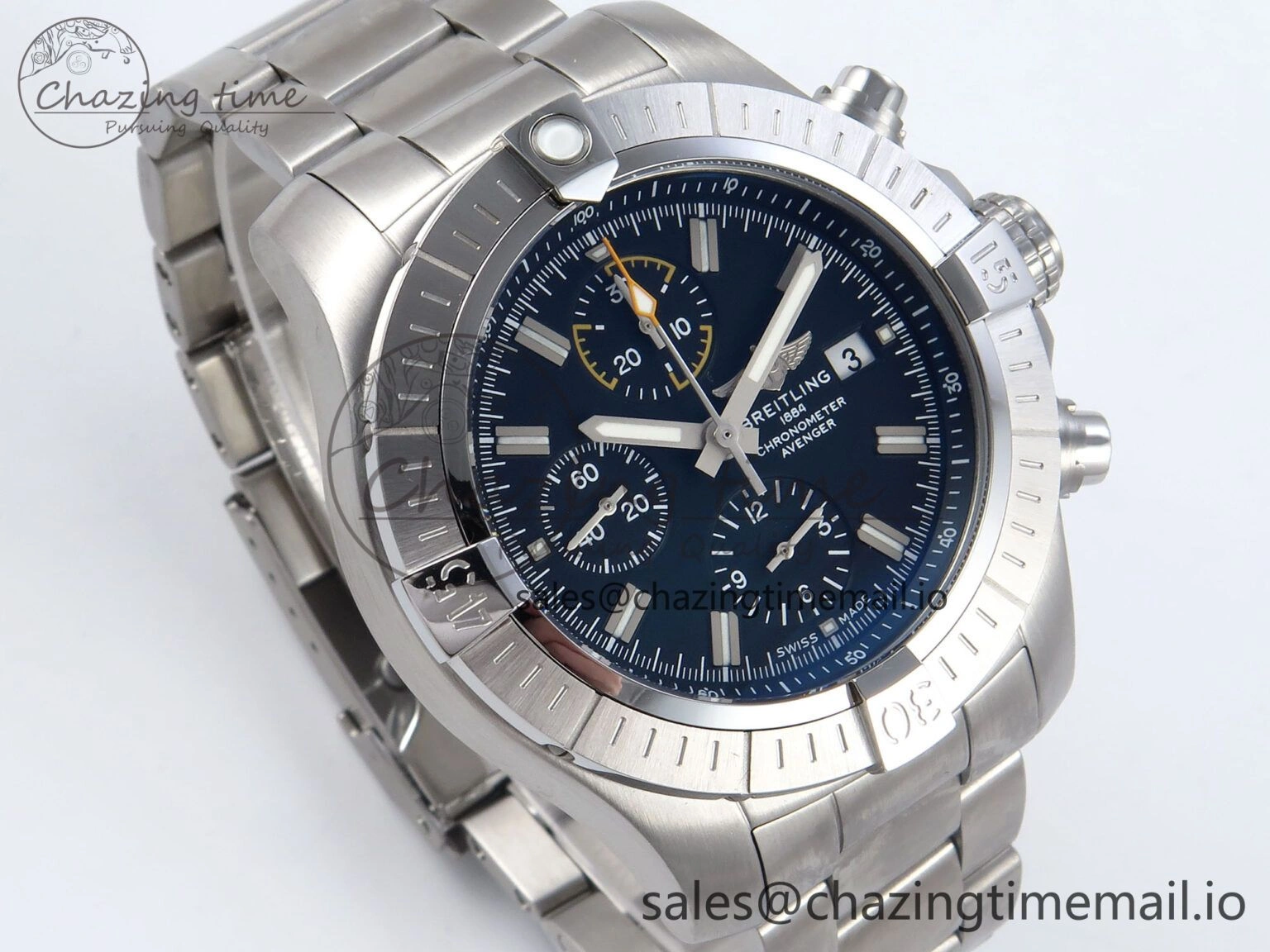 Avenger Chrono 45mm SS TF 1:1 Best Edition Black Dial on SS Bracelet A7750