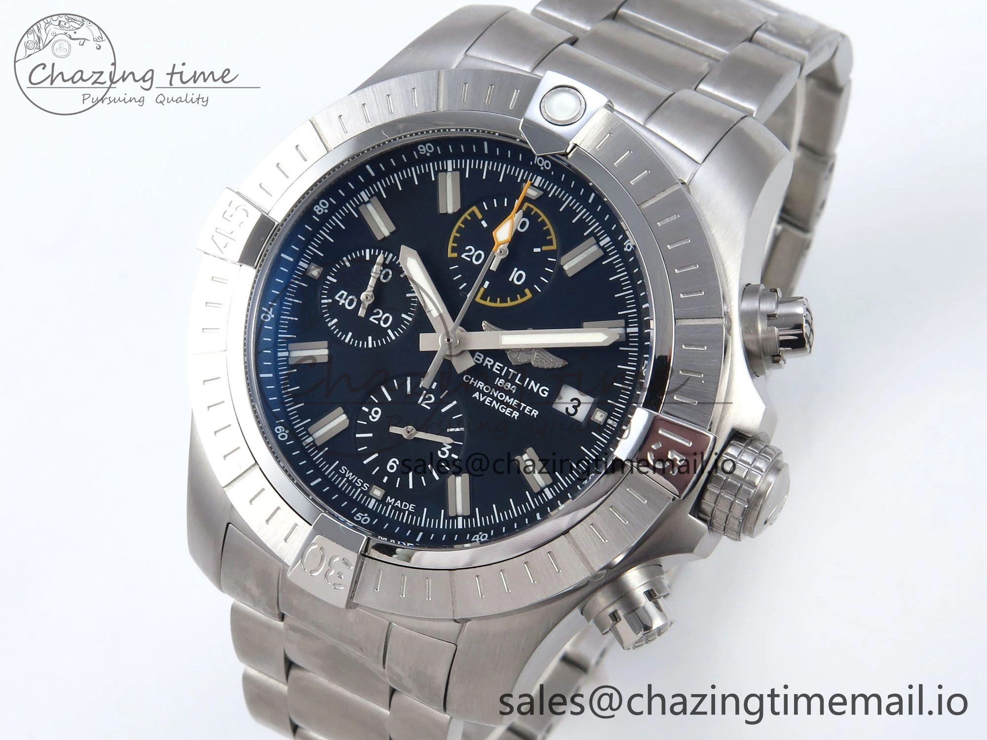 Avenger Chrono 45mm SS TF 1:1 Best Edition Black Dial on SS Bracelet A7750