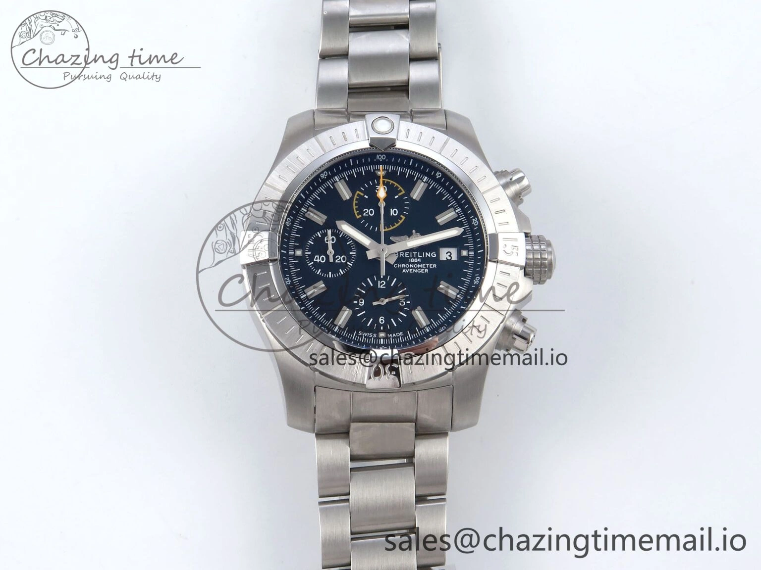 Avenger Chrono 45mm SS TF 1:1 Best Edition Black Dial on SS Bracelet A7750