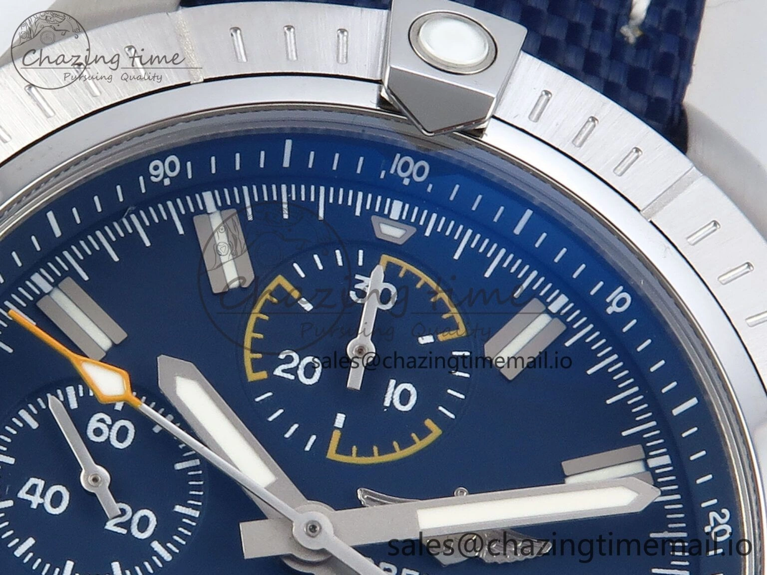 Avenger Chrono 45mm SS TF 1:1 Best Edition Blue Dial on Blue Nylon Strap A7750