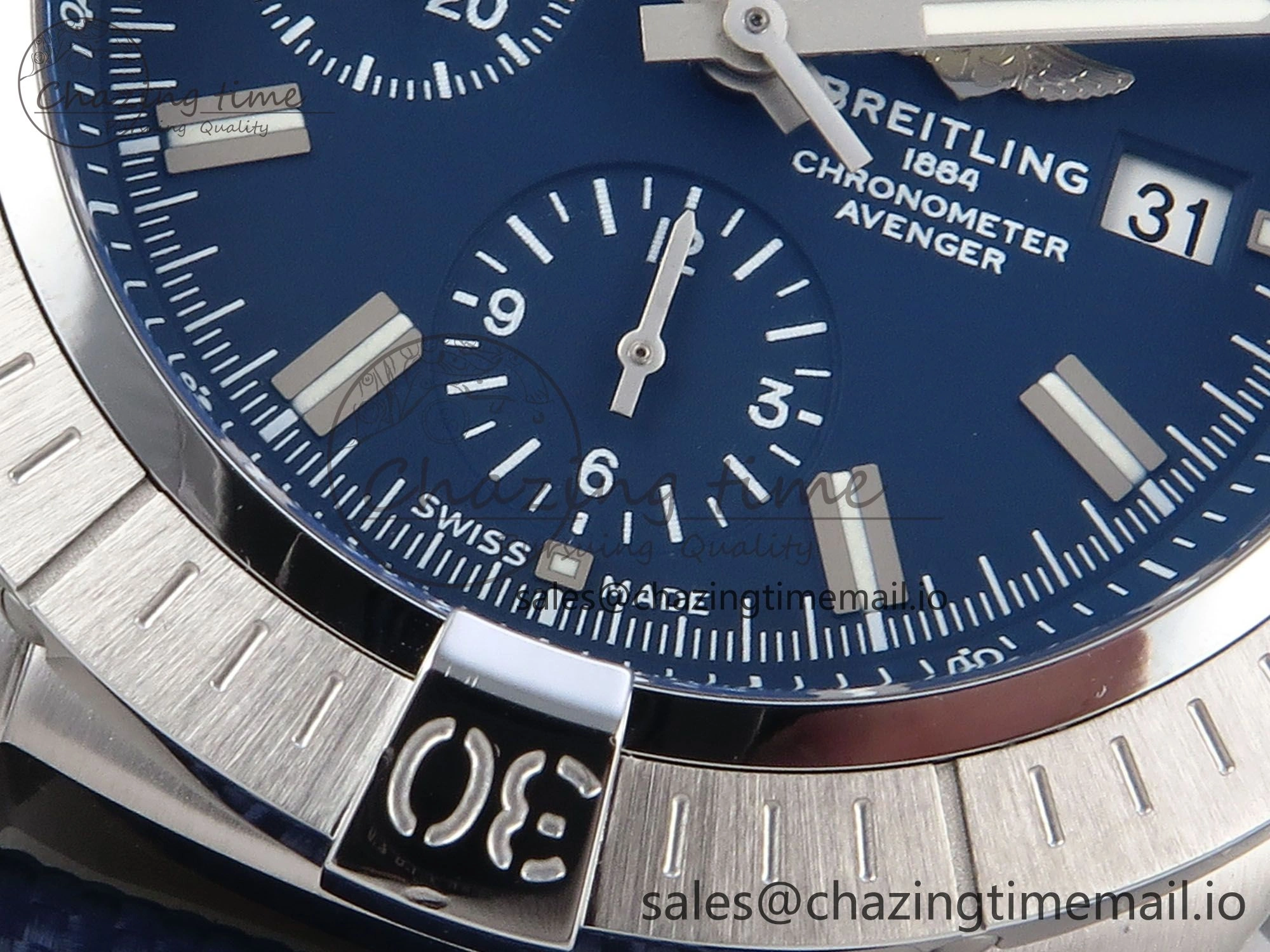 Avenger Chrono 45mm SS TF 1:1 Best Edition Blue Dial on Blue Nylon Strap A7750