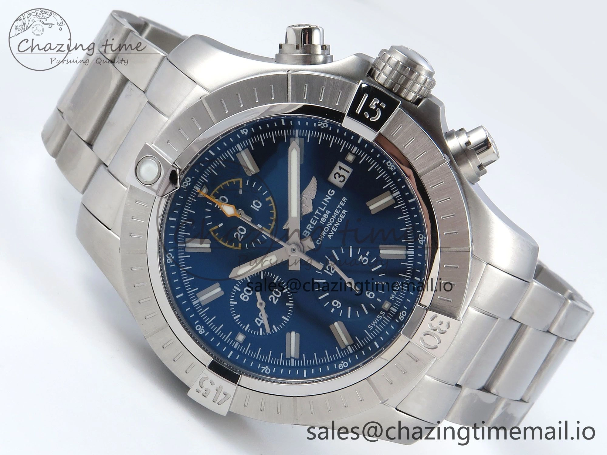 Avenger Chrono 45mm SS TF 1:1 Best Edition Blue Dial on SS Bracelet A7750