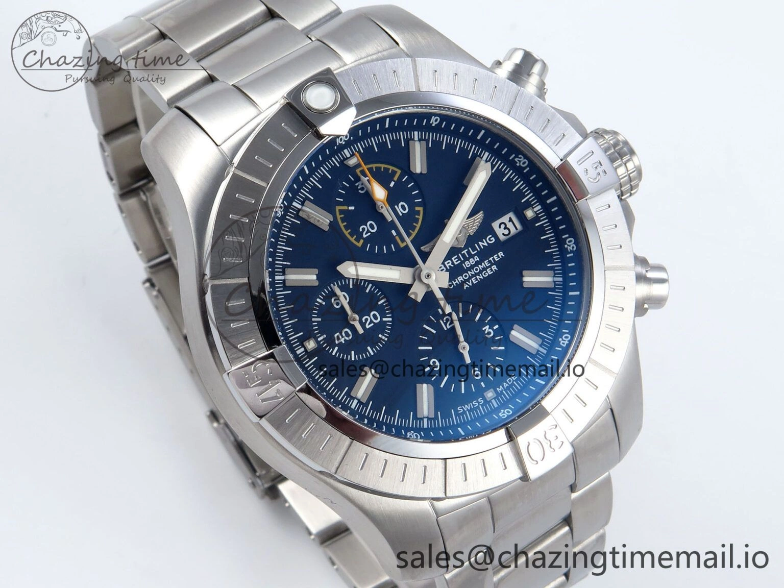Avenger Chrono 45mm SS TF 1:1 Best Edition Blue Dial on SS Bracelet A7750