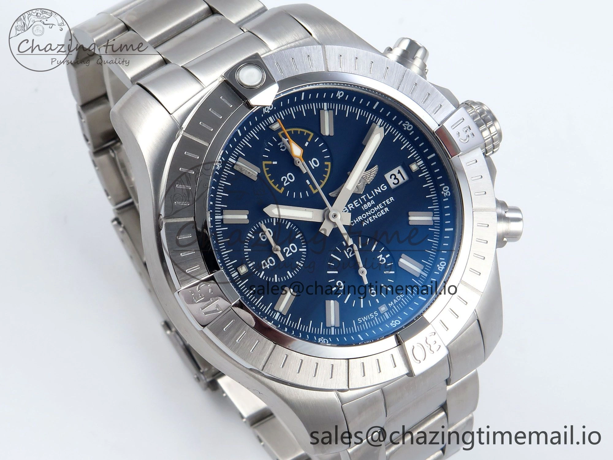 Avenger Chrono 45mm SS TF 1:1 Best Edition Blue Dial on SS Bracelet A7750