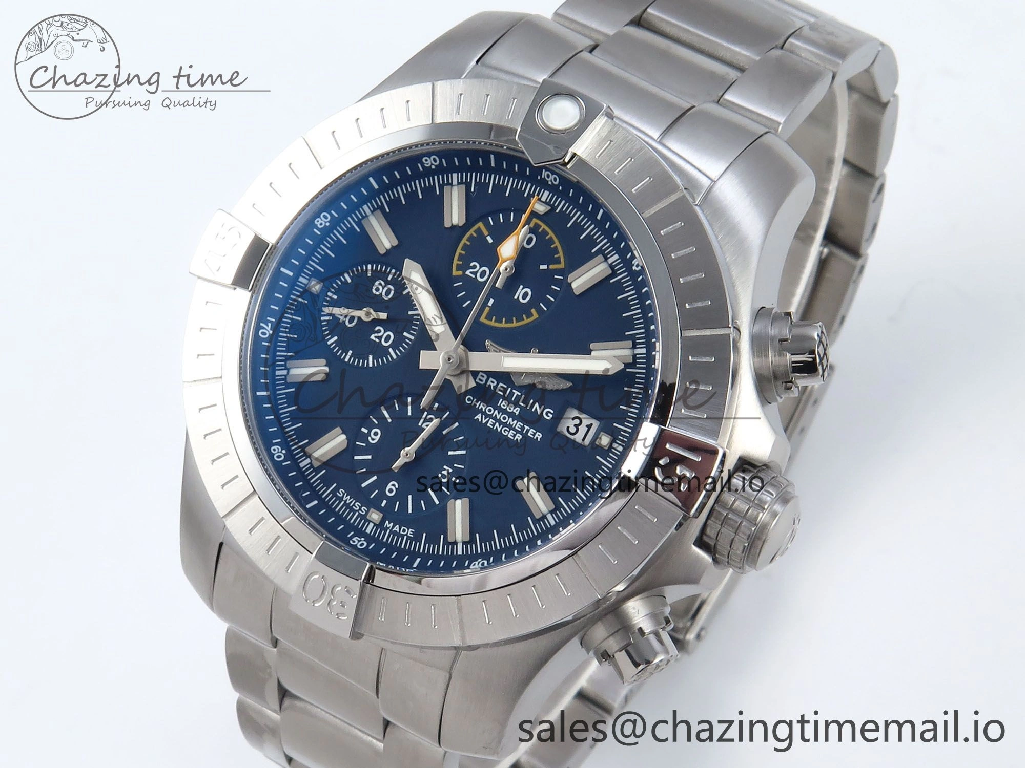 Avenger Chrono 45mm SS TF 1:1 Best Edition Blue Dial on SS Bracelet A7750