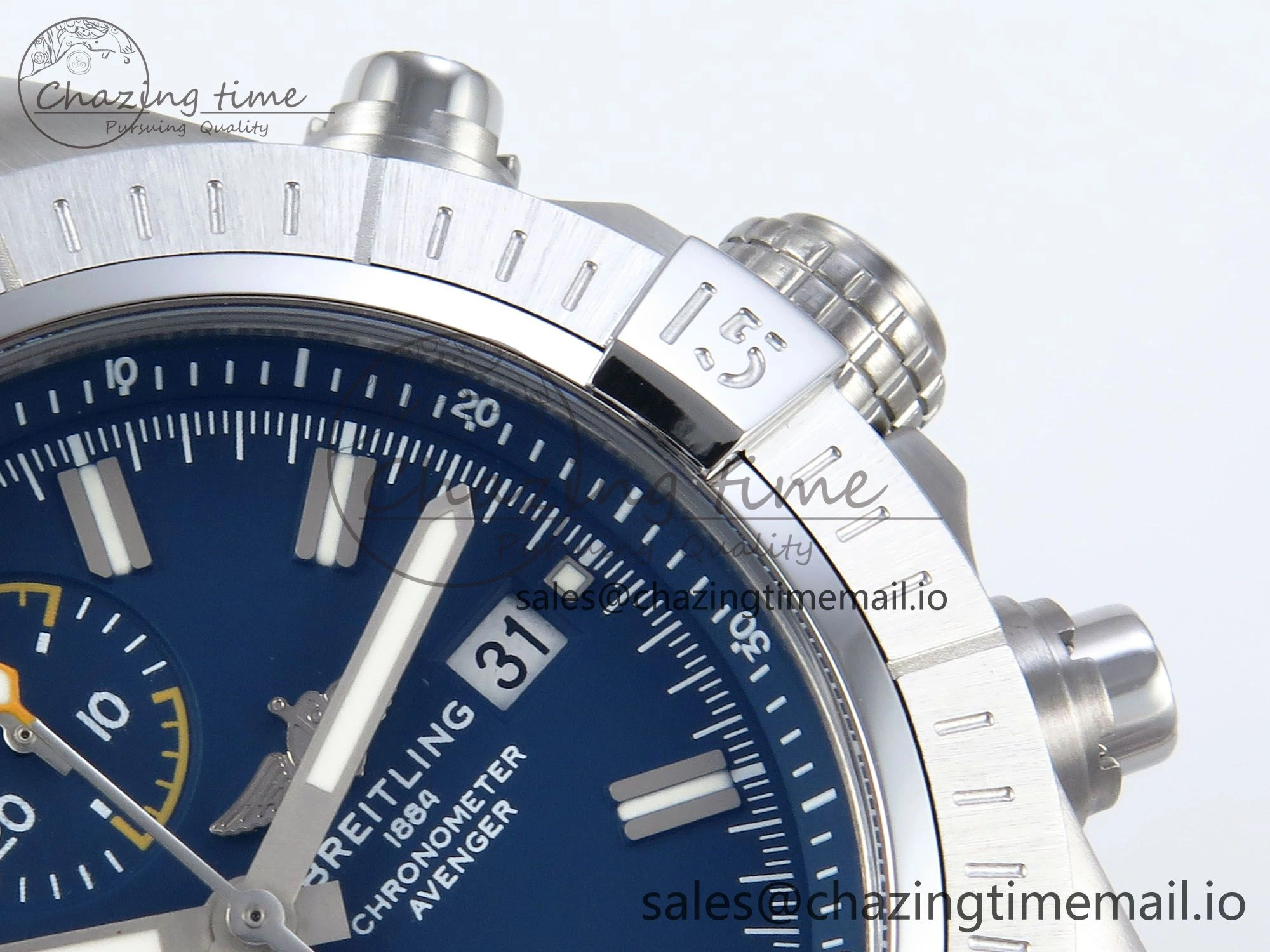 Avenger Chrono 45mm SS TF 1:1 Best Edition Blue Dial on SS Bracelet A7750
