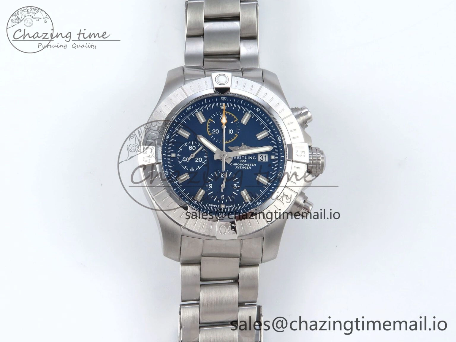 Avenger Chrono 45mm SS TF 1:1 Best Edition Blue Dial on SS Bracelet A7750