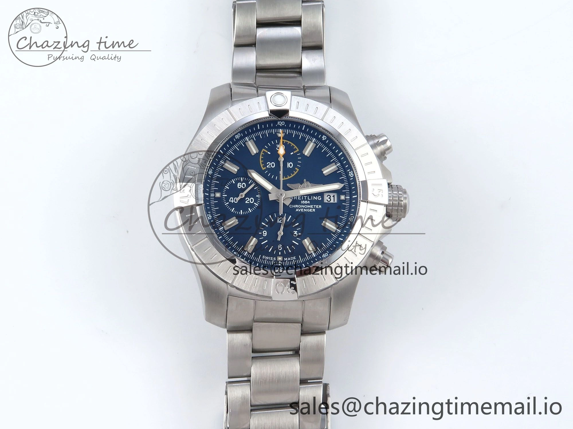 Avenger Chrono 45mm SS TF 1:1 Best Edition Blue Dial on SS Bracelet A7750