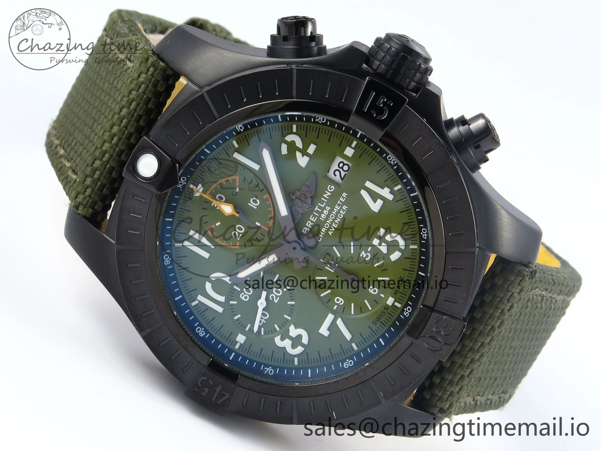 Avenger Chrono 45mm TF 1:1 Best Edition Green Dial on Green Nylon Strap A7750