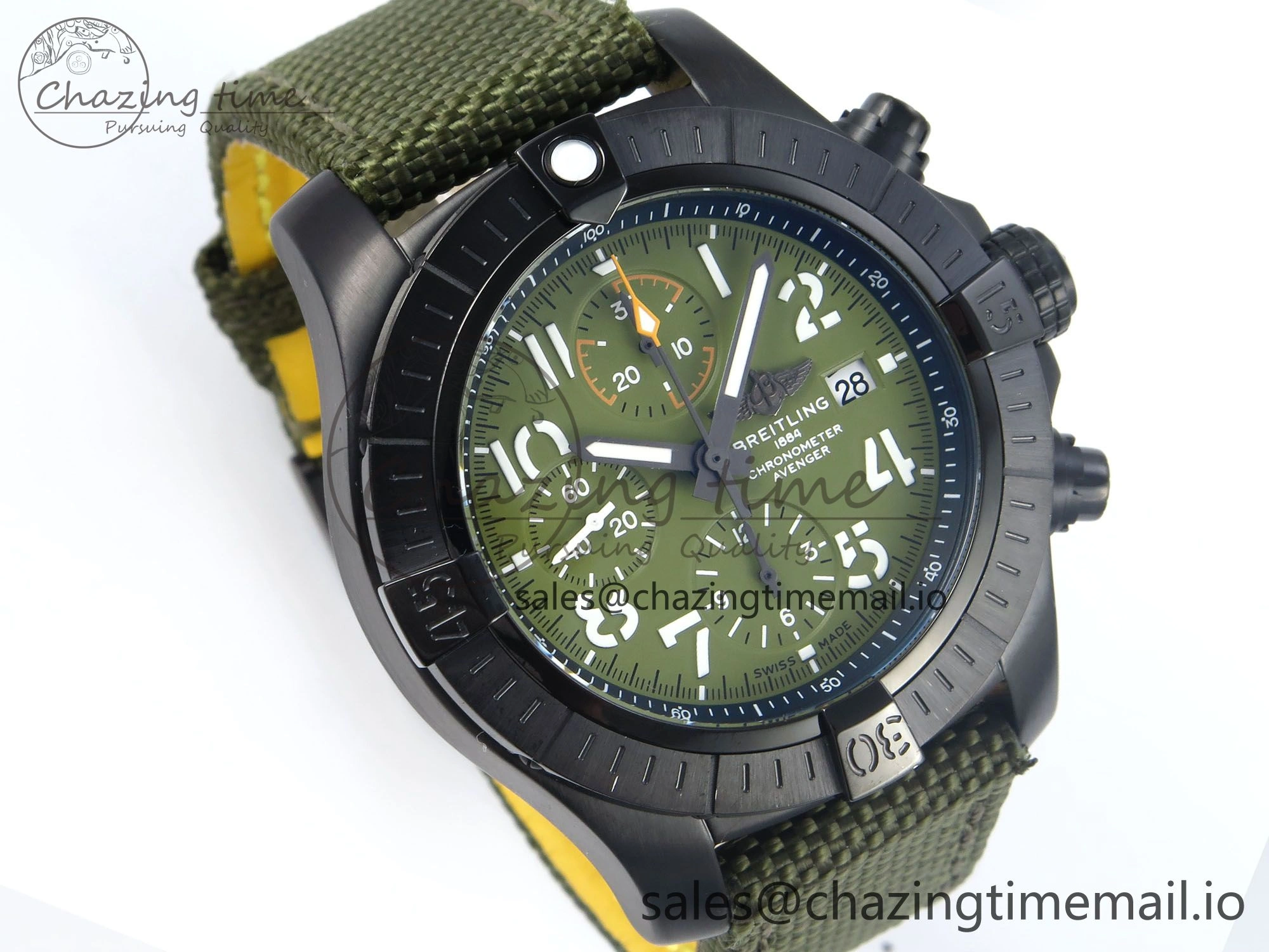Avenger Chrono 45mm TF 1:1 Best Edition Green Dial on Green Nylon Strap A7750