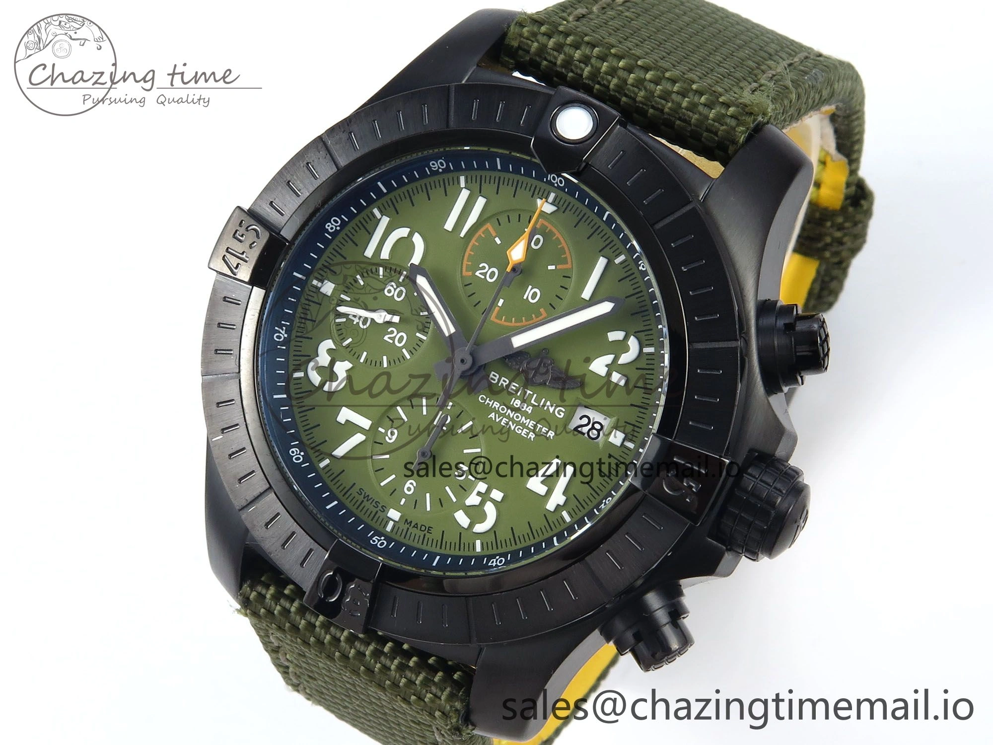 Avenger Chrono 45mm TF 1:1 Best Edition Green Dial on Green Nylon Strap A7750
