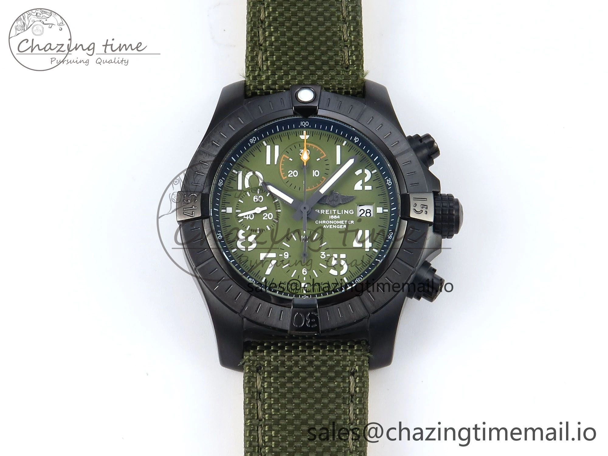 Avenger Chrono 45mm TF 1:1 Best Edition Green Dial on Green Nylon Strap A7750