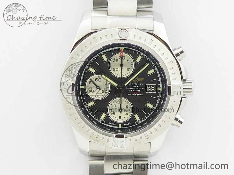 Avenger Chronograph 43mm SS B12F Best Edition Black Dial on SS Bracelet A7750