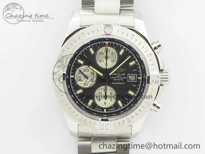 Avenger Chronograph 43mm SS B12F Best Edition Black Dial on SS Bracelet A7750