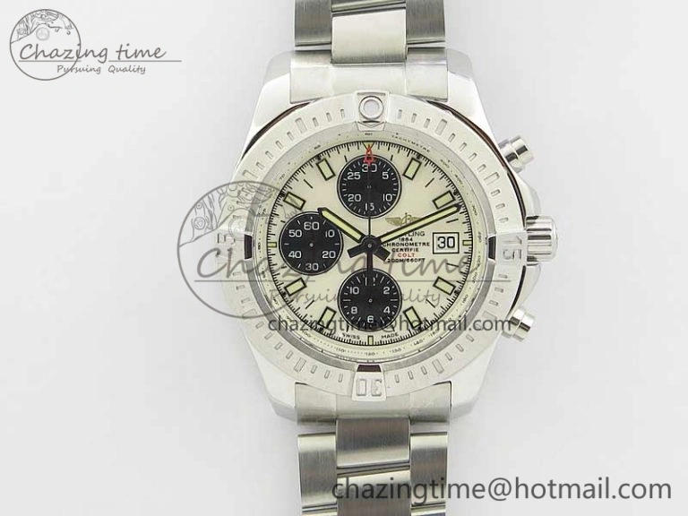 Avenger Chronograph 43mm SS B12F Best Edition White Dial on SS Bracelet A7750