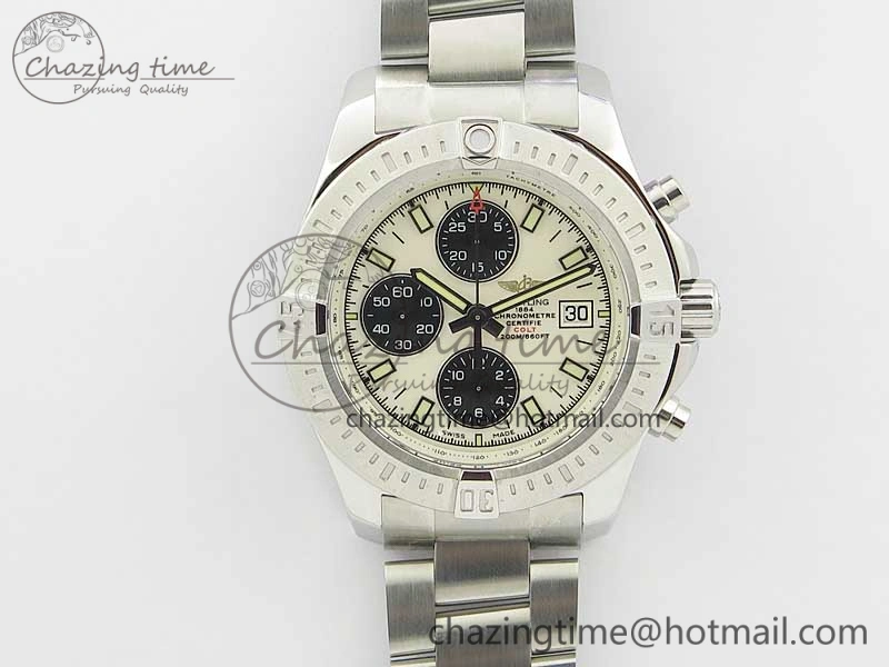 Avenger Chronograph 43mm SS B12F Best Edition White Dial on SS Bracelet A7750
